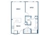 One bedroom one bathroom floorplan image at Jada Legacy Central Apartments in Plano, TX